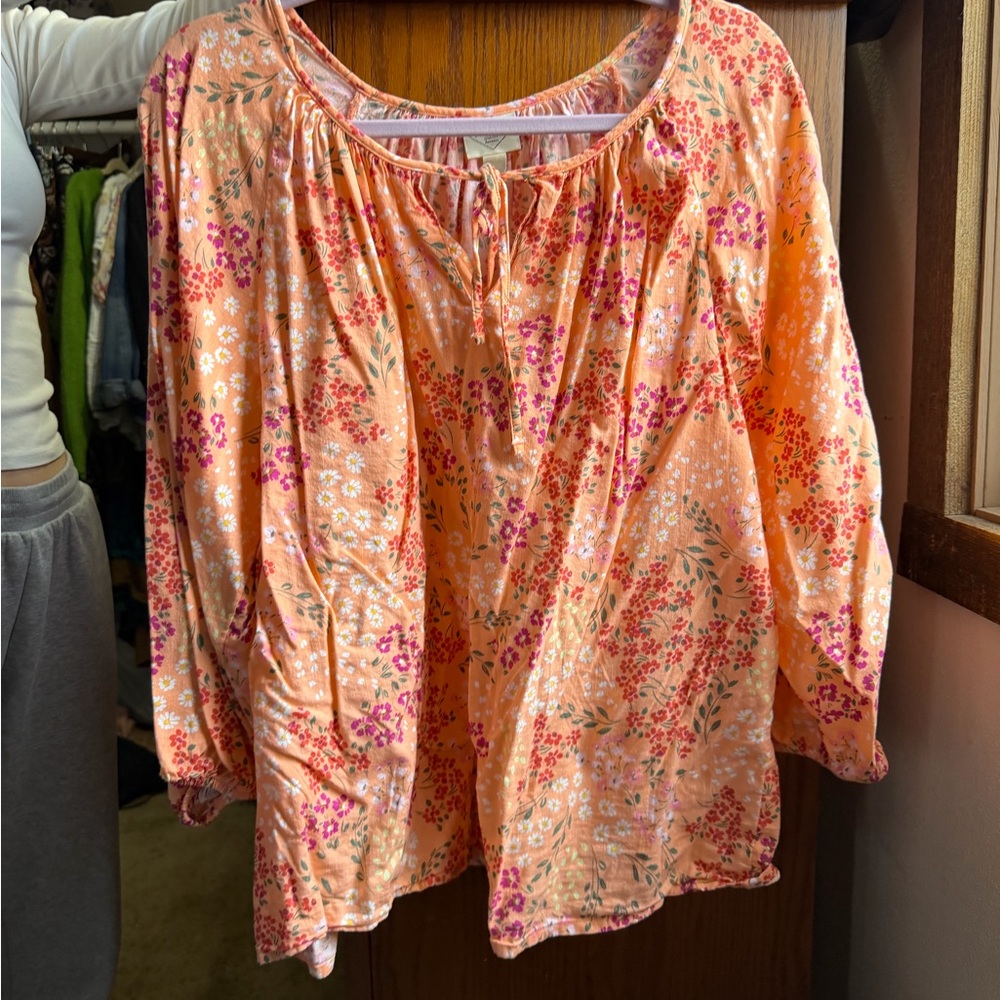St. John's Bay Vibrant Floral Blouse in Pink and Orange